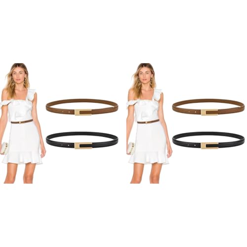 PALAY® 2Pcs Women Belts For Jeans Dresses Pants Ladies Leather Waist Belt with Gold Buckle X2 PALAY® 2Pcs Women Belts For Jeans Dresses Pants Ladies Leather Waist Belt with Gold Buckle X2